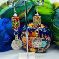 Image 1 of A Bit Boho Ceramic Bead & Coin Drop Earrings (BB0011)