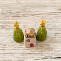 Image 3 of Handmade Ceramic Tiny House with Trees Set