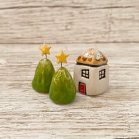 Image 2 of Handmade Ceramic Tiny House with Trees Set (2)