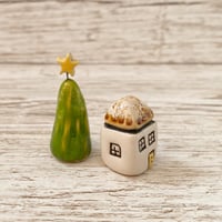 Image 2 of Handmade Ceramic Tiny House with Trees Set (3)