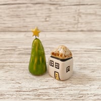 Image 3 of Handmade Ceramic Tiny House with Trees Set (3)