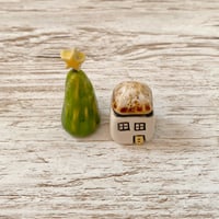 Image 4 of Handmade Ceramic Tiny House with Trees Set (3)