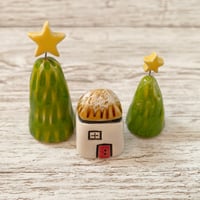 Image 3 of Handmade Ceramic Tiny House with Trees Set (6)