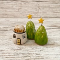 Image 1 of Handmade Ceramic Tiny House with Trees Set (7)