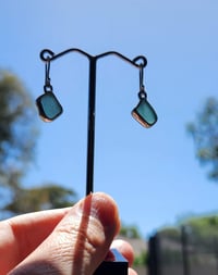 Image 5 of Genuine Sea Glass Earrings, Sterling Silver, Earring Drops. Sea Foam Green with Teal Tinge. Open ...