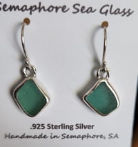 Image 1 of Genuine Sea Glass Earrings, Sterling Silver, Earring Drops. Sea Foam Green with Teal Tinge. Open ...