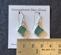 Image 4 of Genuine Sea Glass Earrings, Sterling Silver, Earring Drops. Sea Foam Green with Teal Tinge. Open ...