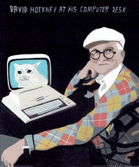 DAVID HOCKNEY AT HIS DESK