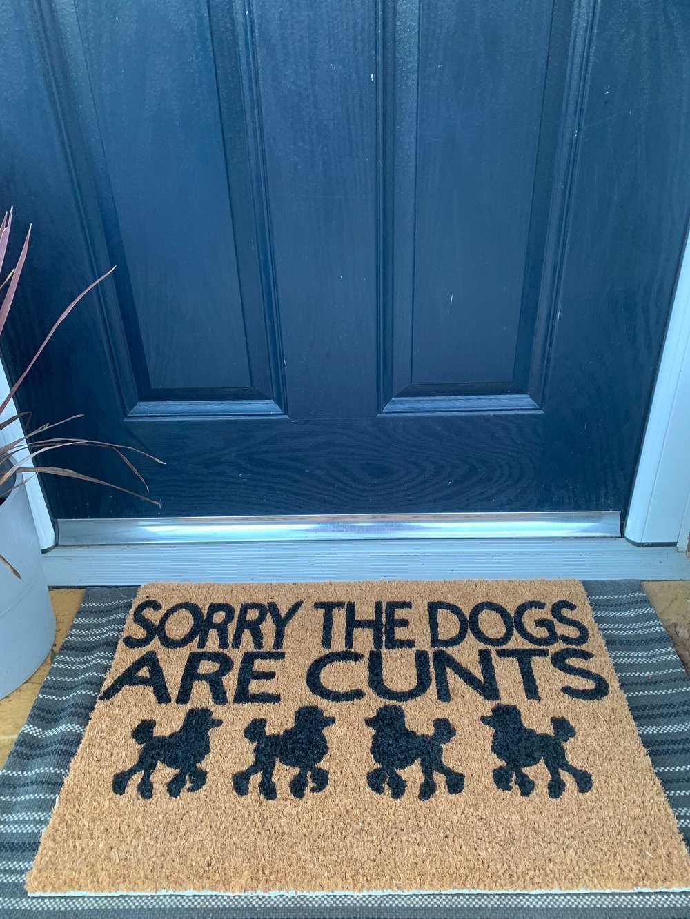 Image of Sorry the dogs are cunts personalised dog breed coir door mat. Naughty dog / New home / House dec...