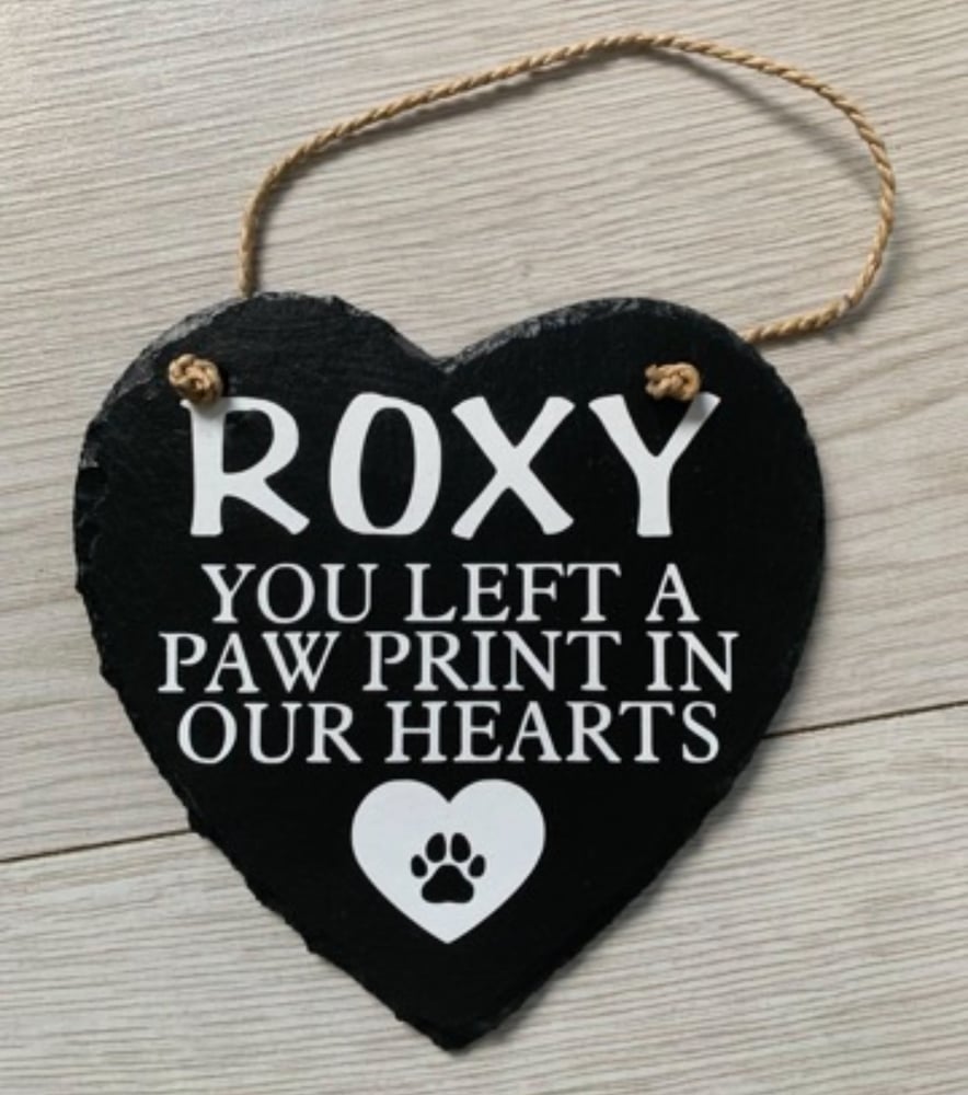 Image of Memorial heart slate / personalised / memorial / heaven/ dog/ garden/ memory of/ gift