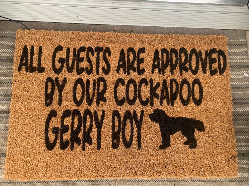 Image of Personalised Cockerpoo dog door mat.  New home / dog name / decoration / house / puppy