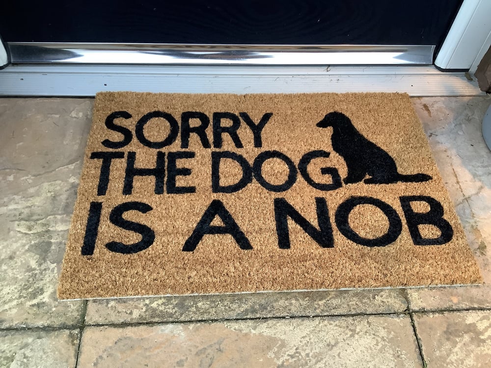 Image of Dog is a nob personalised dog breed coir door mat. Naughty dog / New home / House decor / House w...