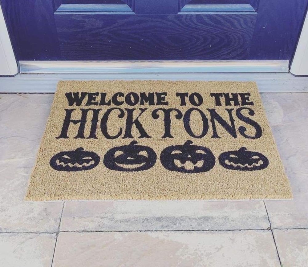 Image of Welcome to the (family name) - Pumpkins / Personalised Halloween door mat / autumn / fall / home ...