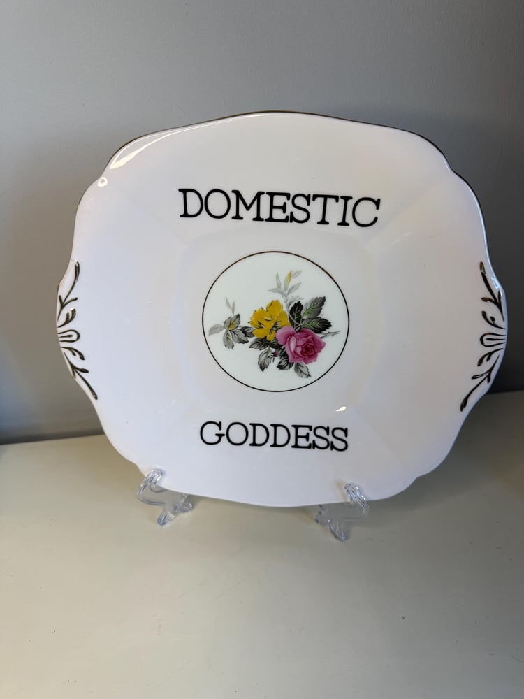 Image of Domestic goddess- Funny Vintage decorative Plates with Swear Words Unique Plates, Sassy Kitchen D...