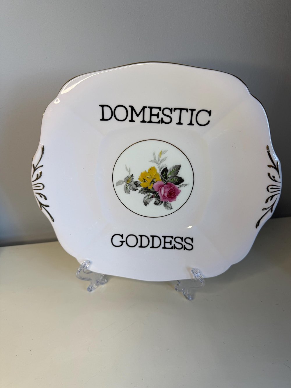 Image of Domestic goddess- Funny Vintage decorative Plates with Swear Words Unique Plates, Sassy Kitchen D...