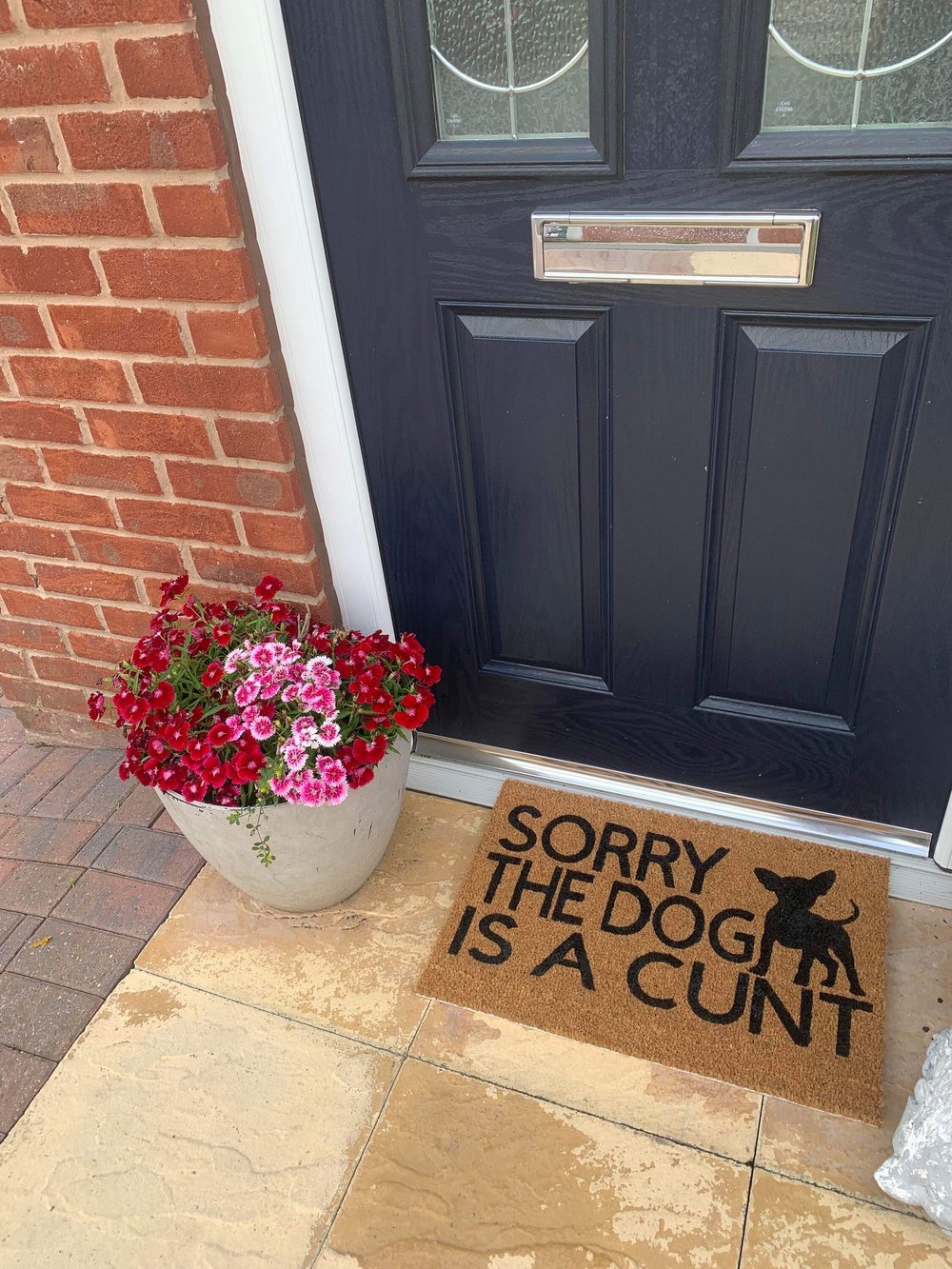 Image of Sorry the dog is a Cunt personalised dog breed coir door mat. Naughty dog / New home / House deco...