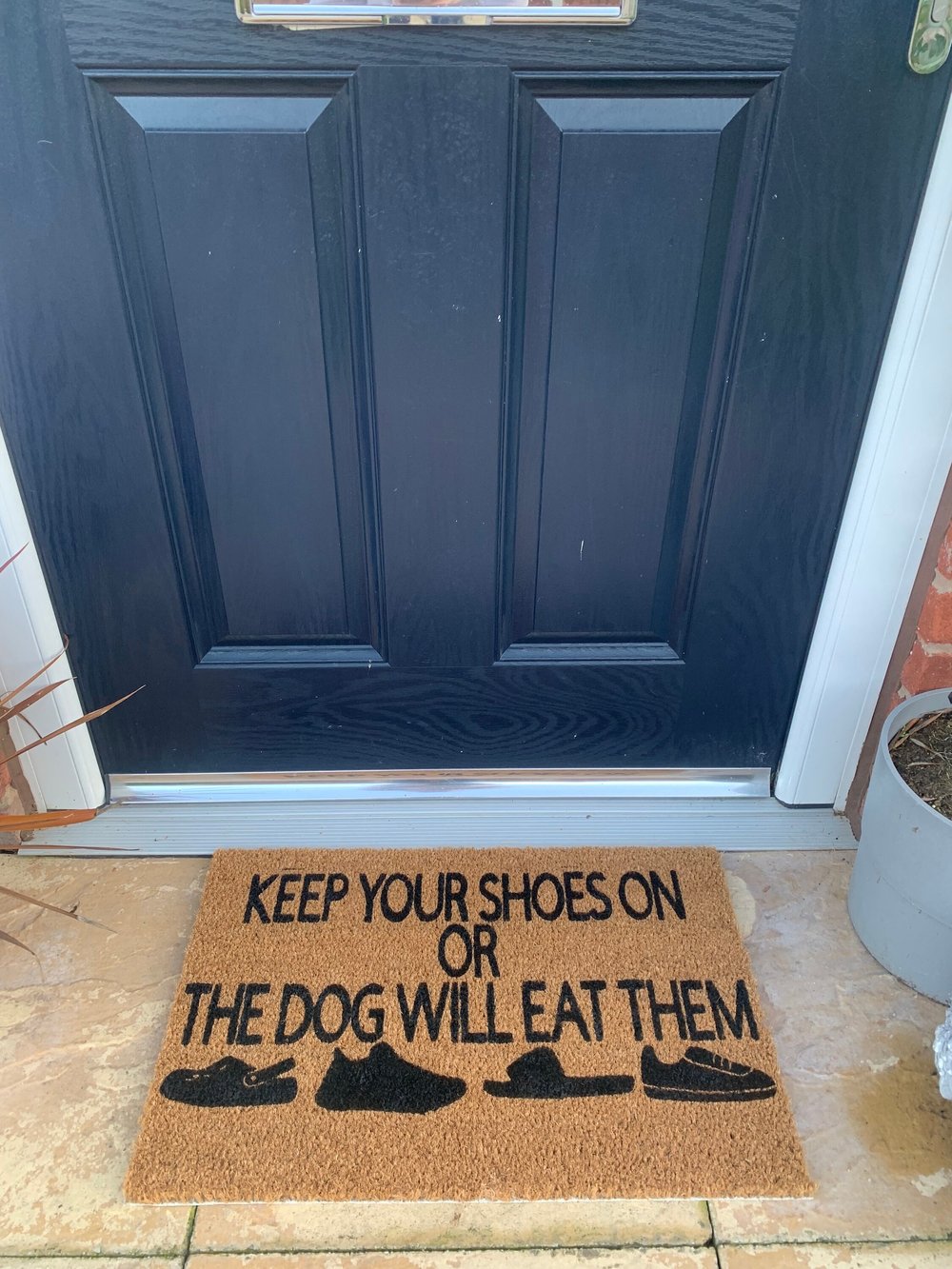 Image of Keep your shoes on or the dog will eat them door mat. Home decor. Decoration. Funny