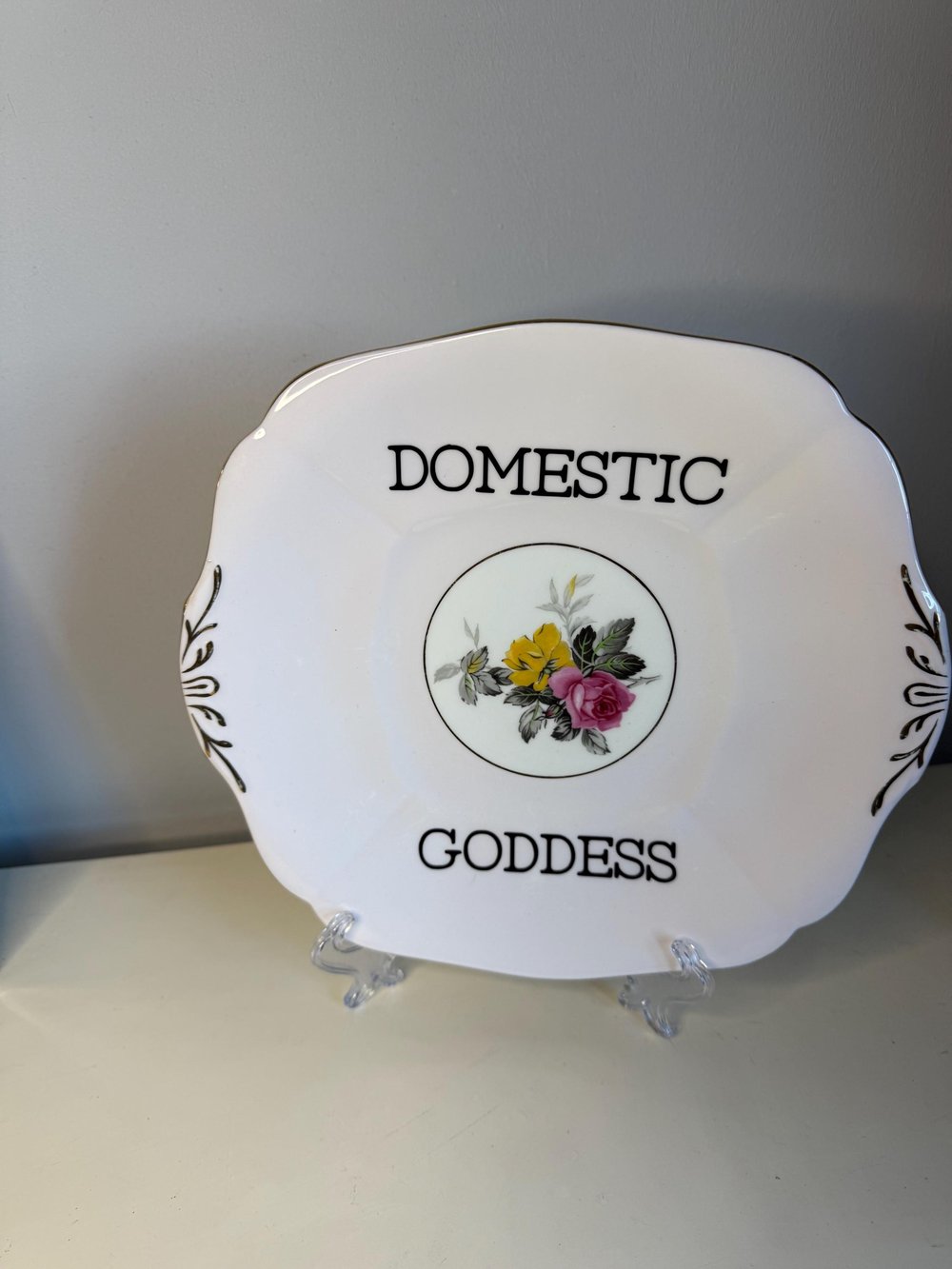 Image of Domestic goddess- Funny Vintage decorative Plates with Swear Words Unique Plates, Sassy Kitchen D...
