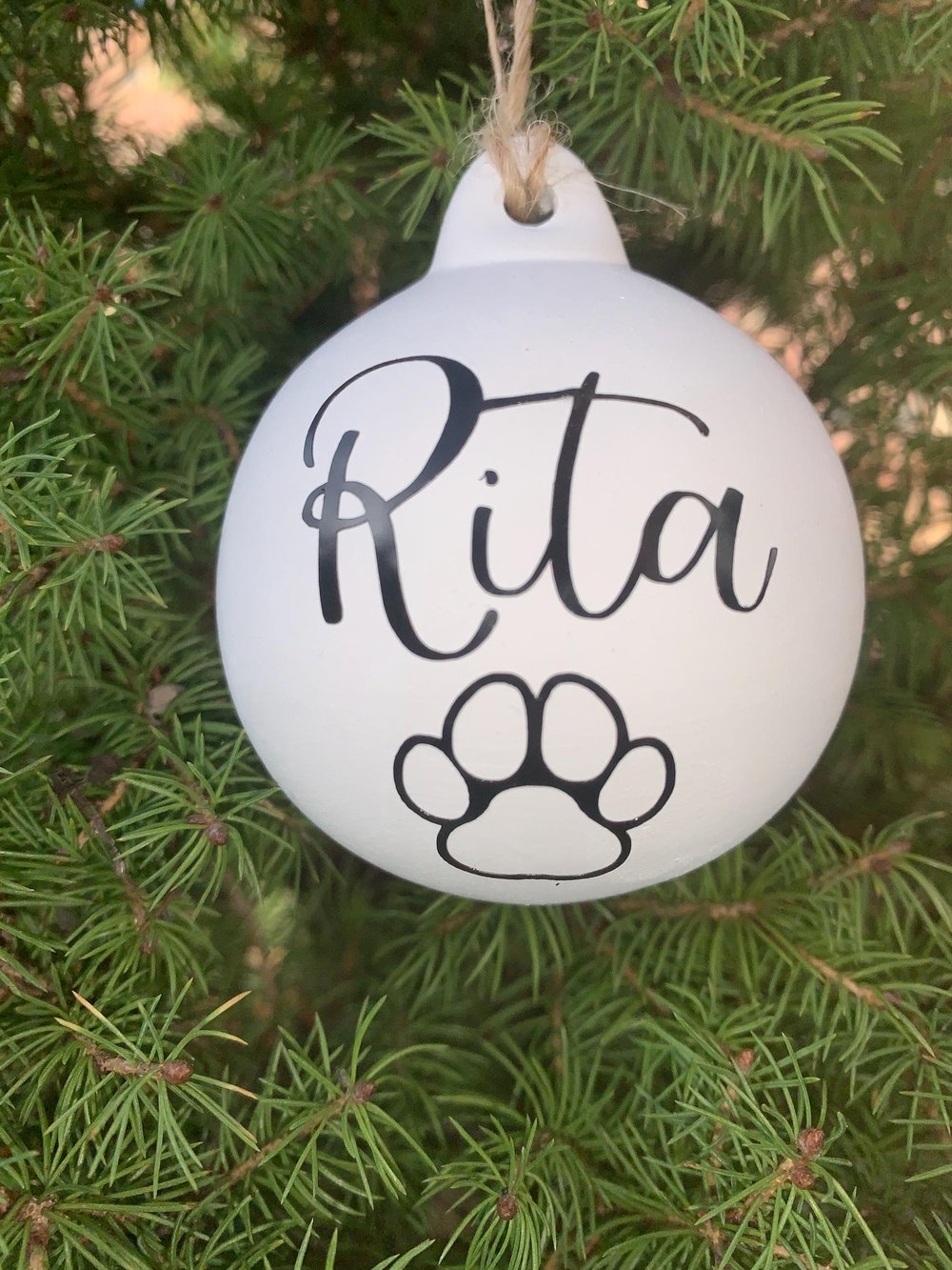 Image of Personalised name ceramic Christmas bauble decoration. Christmas tree decor. Perfect to keep or gift