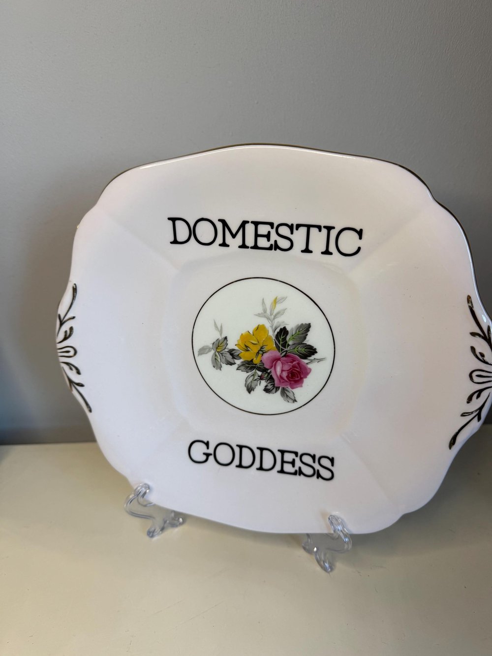 Image of Domestic goddess- Funny Vintage decorative Plates with Swear Words Unique Plates, Sassy Kitchen D...
