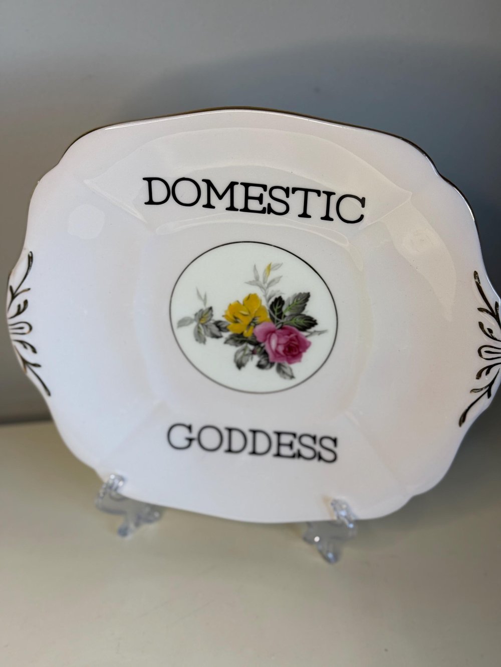 Image of Domestic goddess- Funny Vintage decorative Plates with Swear Words Unique Plates, Sassy Kitchen D...