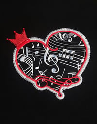 Image 3 of Music Notes Fabric with Heart & Crown (on Black Joggers)