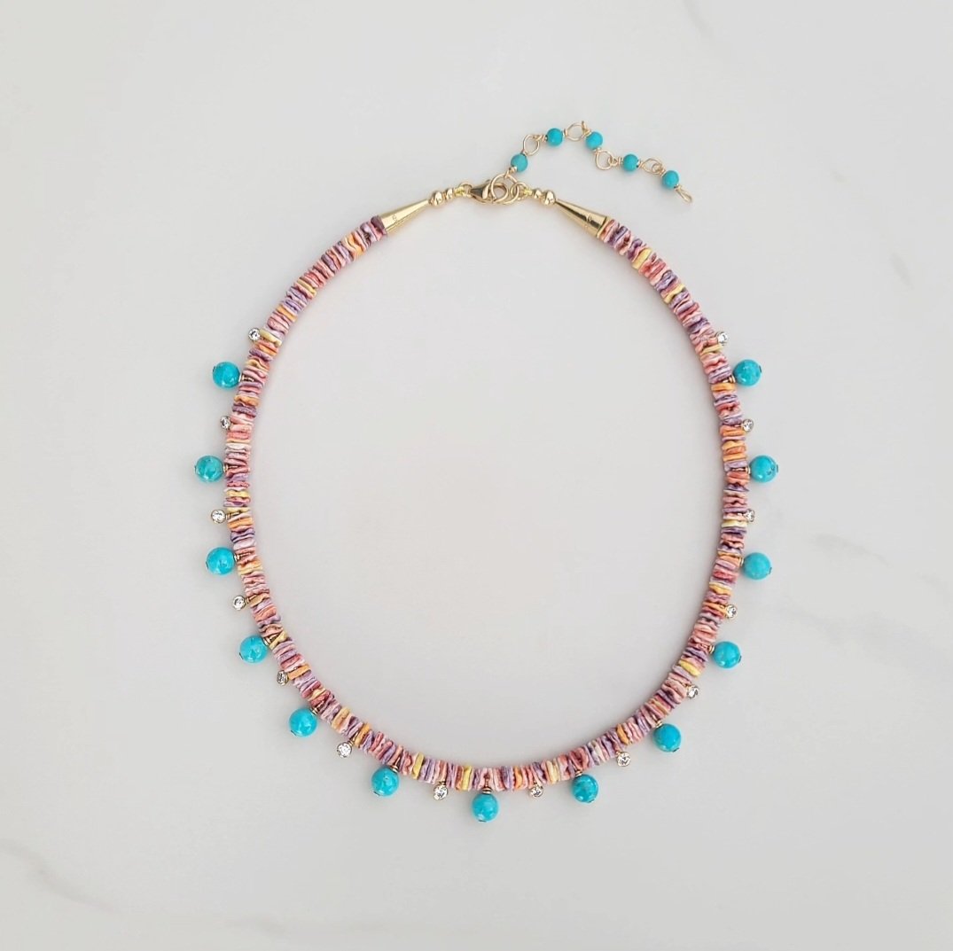 Rainbow Shells & Turquoise Necklace