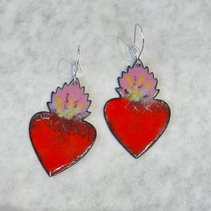 enameled sacred heart earrings