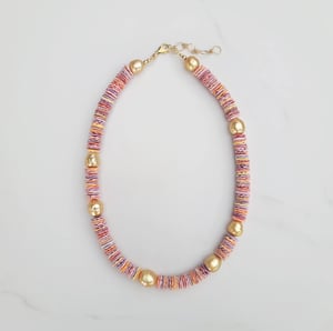 Rainbow Shell & 7 Gold Pearl Necklace