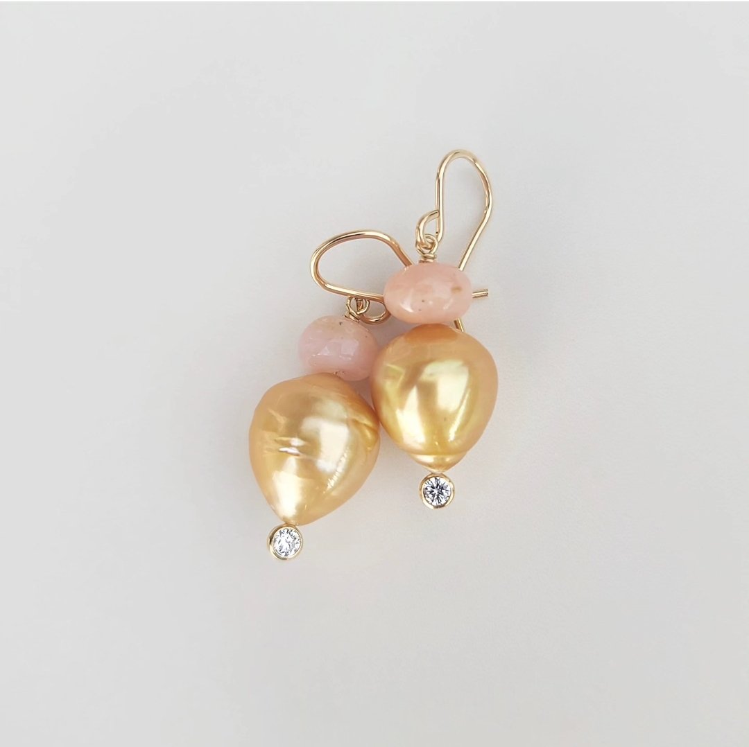 Gold Pearls & Opal Earrings