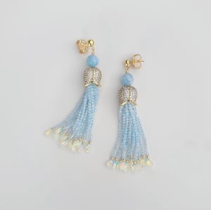 Aquamarine & Opal Tassel Earrings