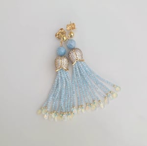 Aquamarine & Opal Tassel Earrings