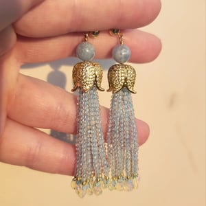 Aquamarine & Opal Tassel Earrings