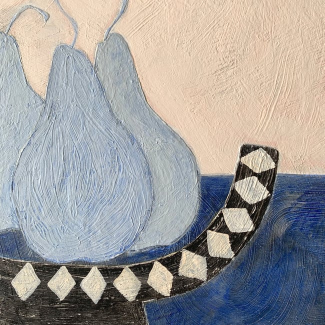  Blue pears in diamond bowl