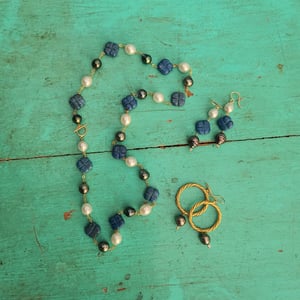 Lapis Clover & Pearl Necklace