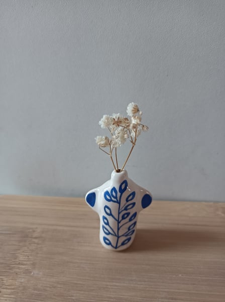 Image of Vase miniature bleu feuilles 