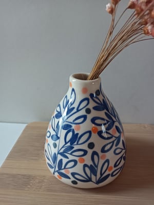 Image of Petit vase feuillage bleu foncé 