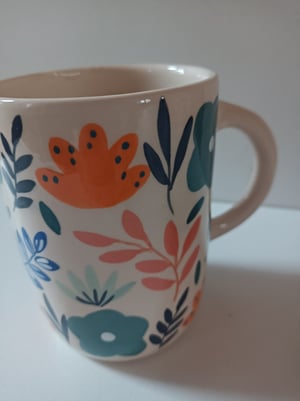 Image of Grande tasse anse feuillage bleu 