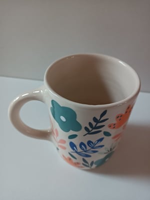 Image of Grande tasse anse feuillage bleu 