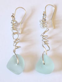Image 2 of Genuine Sea Glass, Sea Foam Blue, Stirling Silver Tangles with Shepherd Hooks