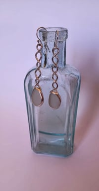 Image 3 of Genuine 'Sea Foam White' Sea Glass, Sterling Silver Rigid Ripple Chain, Open Bezel, Drop Earrings