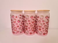 Image 1 of Hello Kitty Erdbeere Trinkglas mit Strohhalm und Deckel, 16 Oz