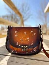 Image 1 of Large Daisy Chain Leather Hippie Purse