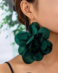 Image 1 of Large Green Satin Flower Earrings 