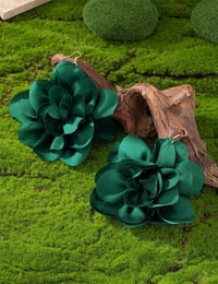 Image 2 of Large Green Satin Flower Earrings 