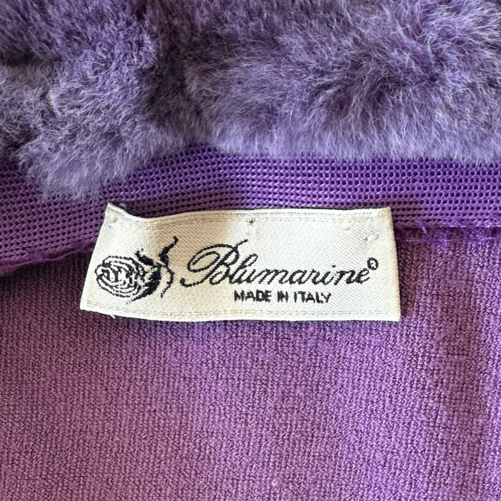 Image of BLUMARINE PURPLE FUR COLLAR BEADED CARDIGAN