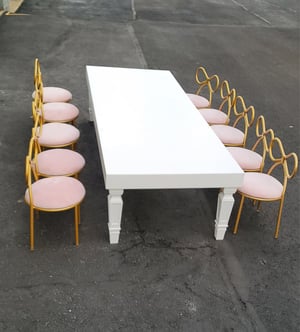 Image of Kids table  wood white ( seats 10 kids) 7 ft long , folding legs 