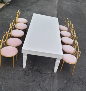 Image of Kids table  wood white ( seats 10 kids) 7 ft long , folding legs 