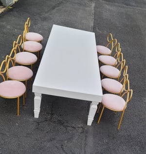 Image of Kids table  wood white ( seats 10 kids) 7 ft long , folding legs 