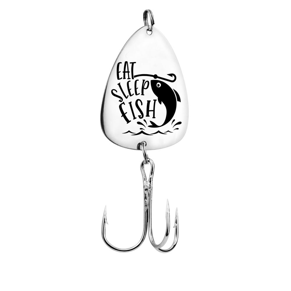 Image of Eat Sleep Fish Engraved Metal Fish Hook – Perfect Gift for Fisherman and Anglers